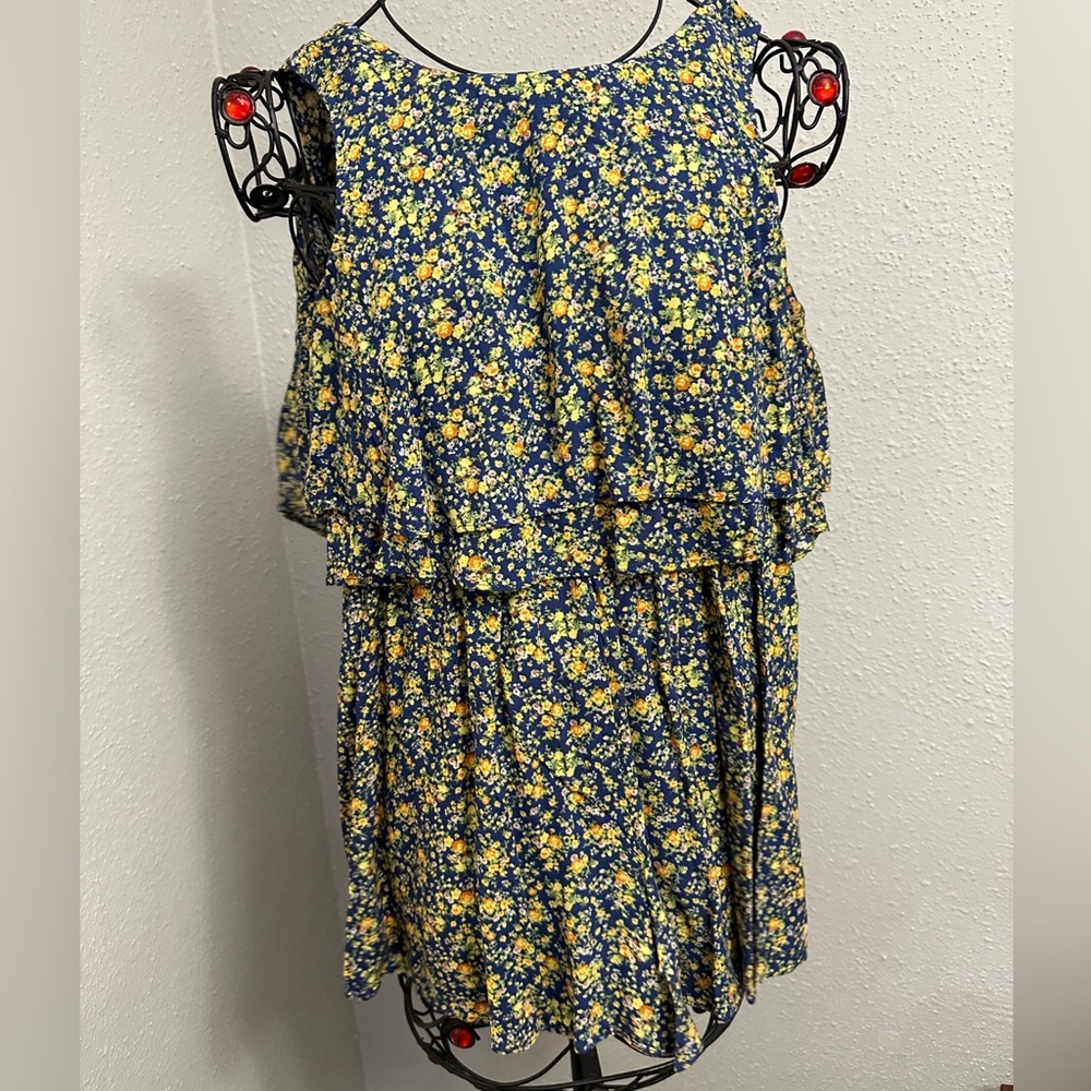 Forever 21 Yellow and Blue Ruffled Tiered Sundress
